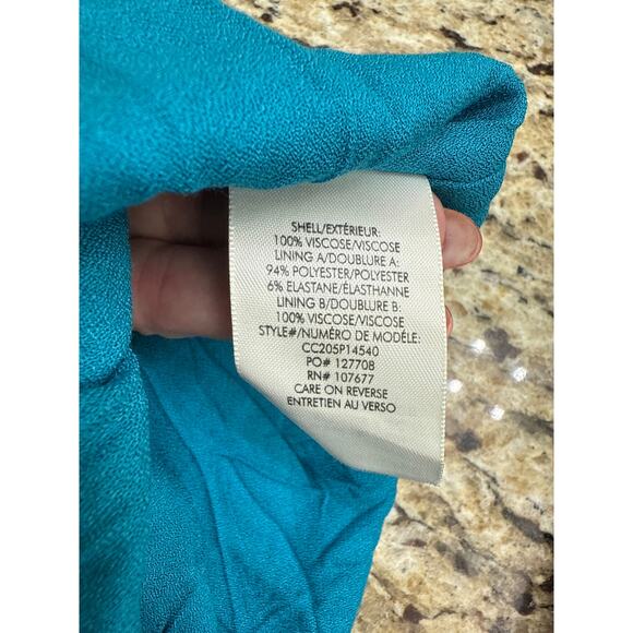 Alice + Olivia Cheyla printed Crepe Mini Dress turquoise ($330) small washed Geo - Picture 7 of 8